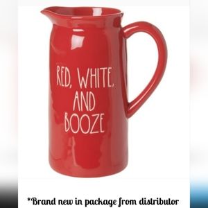 Sale NIB Rae Dunn Red, White & Booze Red Pitcher